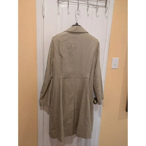 Isaac Mizrahi Linen Trench Coat Beige Size XL Satin Lined Shimmer Long - Picture 9 of 16